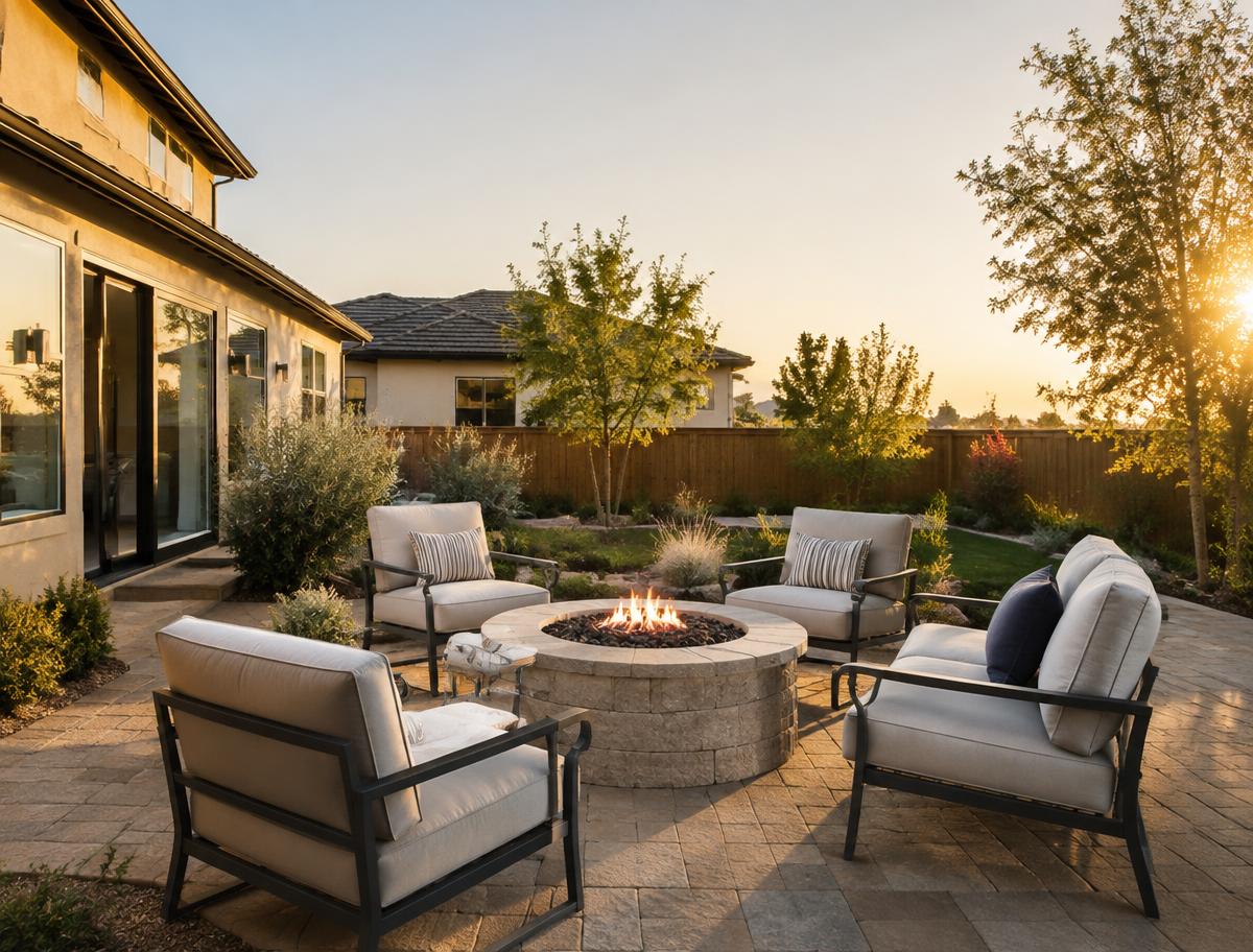 Backyard paver patio and fire pit